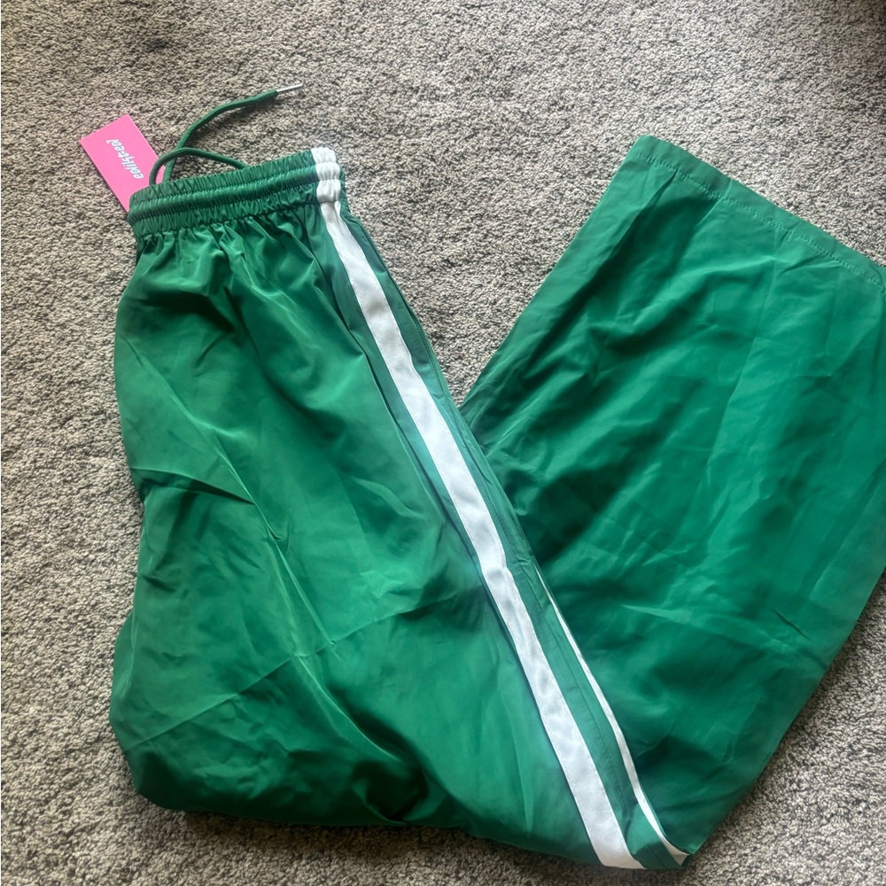 Edikted Green Track Pants with White Stripe